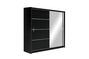 Skriňa s posuvnými dverami z zrkadlom Vista 203 cm - Čierny mat
