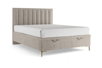 Boxspring posteľ Misel 140x200 S vnútorným úložným priestorom- béžový zamat Magic Velvet 2210 / nožičky zlaté 