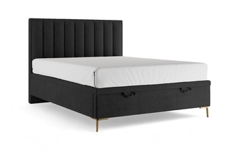 Boxspring posteľ Misel 160x200 S vnútorným úložným priestorom- Čierny zamat Magic Velvet 2219 / nožičky zlaté 