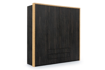 ruhásszekrény négyajtos fiokokkal Modello 198 cm - tölgyfa hikora / flamed wood