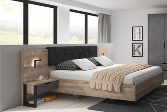 Komplet do ložnice Moduzo postel i Noční stolky z osvětlením - Dub sand grange/matera