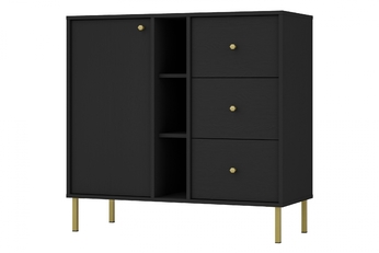 Komoda Lotina II 1F3S se zásuvkami 100 cm - černá grafit / zlaté Nohy