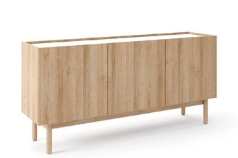 Komoda Landia 144 cm třídveřová - dub riviera / bílá mramor