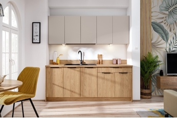 Komplet nábytku kuchennych Ilandia 200cm - kašmír mat / dub hikora