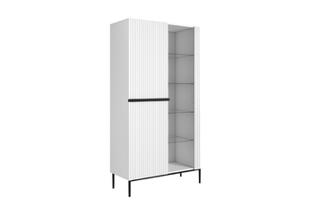 Vitrína Nicole 100 cm s frézovanou přední částí - bílý mat / černá nozki