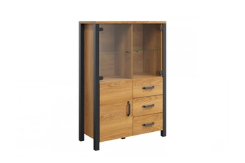 Vitrína Olin 44 101 cm se zásuvkami - dub karmel / černá supermat - Oferta Limitowana
