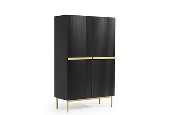 Komoda vysoká Nicole 100 cm dvoudveřová s frézovanou přední částí - černá mat / zlote nozki