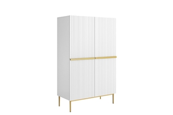 Komoda vysoká Nicole 100 cm dvoudveřová s frézovanou přední částí - bílý mat / zlote nozki