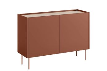 Komoda Desin 120 cm dvojdverová z dwiema ukrytymi zásuvkami - Červený / ceramic red / Dub nagano