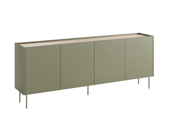 Komoda Desin 220 cm se čtyřmi dveřmi olivová s deskou dub nagano