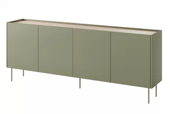 Comoda Desin 220 cm z 2 ukrytymi sertare cu picioare metalice - olive / stejar nagano