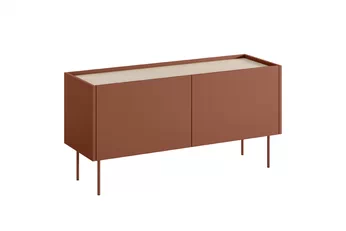 TV skříňka Desin 120 cm v barvě ceramic red s kovovými nohami a dvěma dveřmi