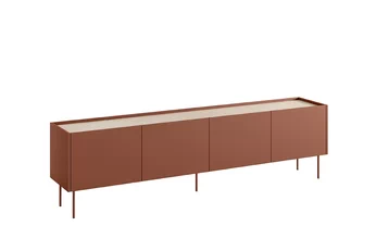 TV skrinka Desin 220 cm z metalowymi nogami - ceramic red / Dub nagano