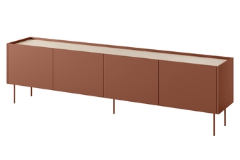 TV skrinka Desin 220 cm  z ukryta szuflada na kovových nohách - ceramic red / Dub nagano