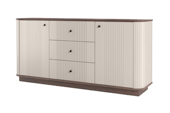 Komoda Vesper 160 cm so zásuvkami - kašmír / Orech / čierny úchyty Komoda Vesper 160 cm so zásuvkami - kašmír / Orech / čierny úchyty