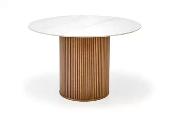 Stôl okragly Bruno 120 cm - Biely mramor / Orech