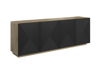 Komoda Asha 200 cm s frézovaným frontom - artisan / Čierny mat