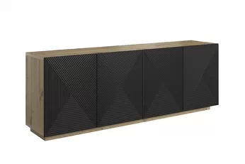 Komoda Asha 200 cm s frézovaným frontom - artisan / Čierny mat