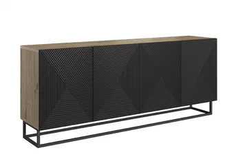 Komoda Asha 200 cm štvordverová - artisan / Čierny mat / Čierny Rošt