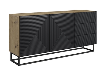 Komoda Asha 167 cm dvojdverová so zásuvkami - artisan / Čierny mat / Čierny Rošt