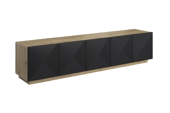 TV skrinka Asha 200 cm pieciodrzwiowa s frézovaným frontom - artisan / Čierny mat