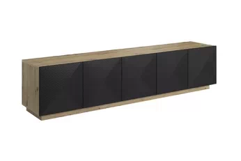 TV skrinka Asha 200 cm pieciodrzwiowa s frézovaným frontom - artisan / Čierny mat