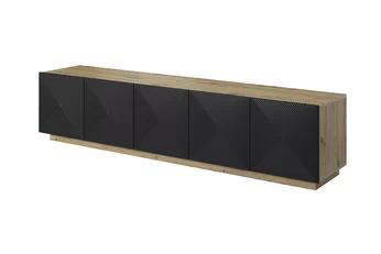 TV skrinka Asha 200 cm pieciodrzwiowa s frézovaným frontom - artisan / Čierny mat