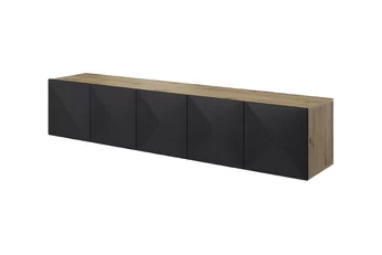 TV skrinka závesná Asha 200 cm s frézovaným frontom - artisan / Čierny mat