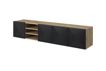 TV skrinka závesná Asha 200 cm s frézovaným frontom i wneka - artisan / Čierny mat