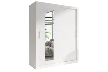 Skriňa s posuvnými dverami dvojdverová z zrkadlom In Box 180 - Biely lux / mramor bianco