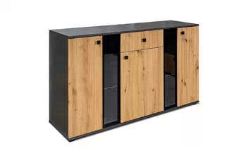 Komoda třídveřová Kaja z lamelami i szuflada 140 cm - dub artisan / matera - Konec série