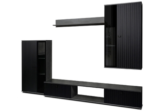 Obývací stěna Kaja s lamelami - černá / matera