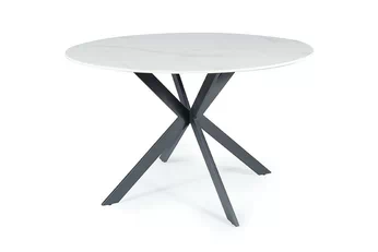 Stôl okragly Solmira 120 cm ceramiczny - Biely mramor / čierny nožičky 