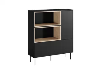 Komoda vysoká Desin 120 cm dvojdverová z szuflada i wnekami - Čierny mat / Dub nagano