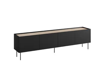TV skrinka Desin 220 cm z metalowymi nogami - Čierny mat / Dub nagano