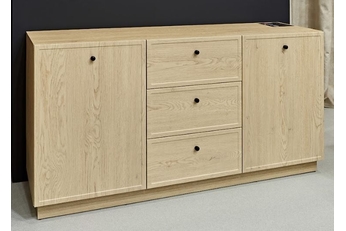 Komoda Lorini 150 cm se zásuvkami - dub cremona / černá Úchytky /cokol - Omezená nabídka z expozice