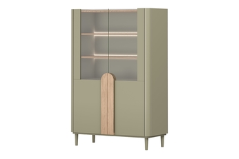 Vitrína Amilio do obývacej izby 100 cm na nôžkach - eukaliptus / Dub baltic dune / úchyty Dub prírodné