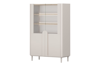 Vitrína Amilio do obývacej izby 100 cm na nôžkach - kašmír / Dub olejowany / úchyty kašmír