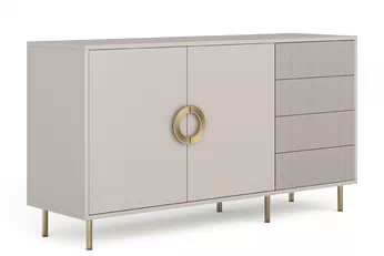 Komoda Nubo 150 cm dvoudveřová se zásuvkami - kašmír / zlatá