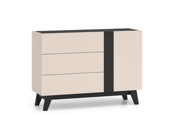 Komoda Salio 120 cm jednodveřová se zásuvkami - kašmír / černá