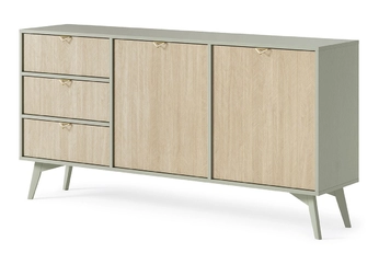 Komoda dvoudveřová se třemi  zásuvkami Lumira 158 cm - eukaliptus / jodelka skandi