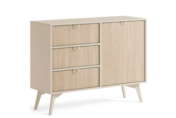 Komoda Lumira 106 cm jednodverová so zásuvkami - Pieskový / jodelka skandi