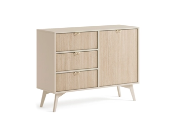 Komoda Lumira 106 cm jednodverová so zásuvkami - Pieskový / jodelka skandi