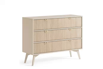 Komoda Lumira 106 cm s tromi zásuvkami - Pieskový / jodelka skandi