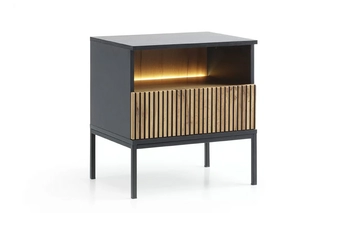 Nočný Stolík z szuflada i oswietleniem LED Bogalo na kovových nohách - Čierny / Dub wotan