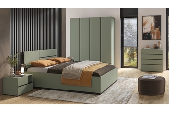 Komplet nábytku pro ložnice z lozkiem 180x200 cm - zgaszona zelená / zgaszona zelená - černá