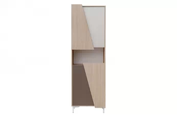 Regál vysoký z geometrycznymi drzwiami Miraza - jodelka skandi / Béžová / Biely / Hnedá