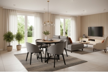 Komplet Stůl rozkladany Cedrus Linear 105/160 cm + 4 Židle Nerevio - dub hikora / šedá