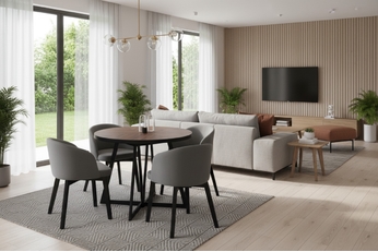 Komplet Stůl rozkladany Cedrus Rozeta 105/160 cm + 4 Židle Nerevio - dub estana černá / šedá