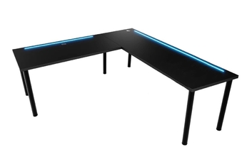 Písací stôl gamingowe narozne Nelmin 200 cm na kovových nohách z tasma LED - Čierny 